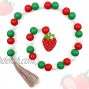 Huray Rayho Strawberry Wood Bead Garland Decorations Farmhouse Strawberry Tiered Tray Decor Rustic Summer Fruit Wooden Beads with Red Plaid Tassels Home Kitchen Berry Sweet Ornaments
