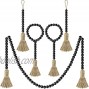 Jetec 5 Pieces Fall Wood Bead Garland with Tassel Black Natural Prayer Wood Beads Rustic Wooden Bead Ornaments Farmhouse Beads Wall Hanging Decors for Halloween Thanksgiving Home Decoration