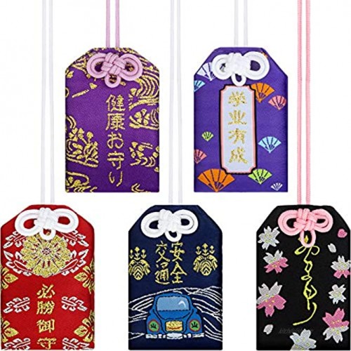 Maitys 5 Pieces Japanese Omamori Sachet Lucky Amulet Charms for Health Education Love Success Traffic Safety 5 Styles