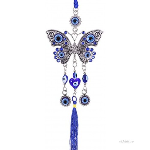 ME9UE Blue Evil Eye Butterfly 13 Inches Pendant Decoration Lucky Butterfly Key Ring Hanging Ornament Amulet for Car Home and Office for Protection and Blessing