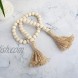 Mokof Wood Beads Garland with Jute Tassels Rustic Natural Wooden Bead String Wall Hanging for Farmhouse Home Decor Set of 5