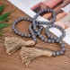 Prometis 58in pc Farmhouse Wood Beads Garland Rustic Prayer Boho Country Beads with Tassels for Big Wall Hanging Decor Grey