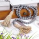 Prometis 58in pc Farmhouse Wood Beads Garland Rustic Prayer Boho Country Beads with Tassels for Big Wall Hanging Decor Grey