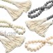 R HORSE 3 Pcs Classic Wood Beads Tassel 27 Inch White & Beige & Gray Wood Bead Garland Farmhouse Rustic Beads with Jute Rope Plaid Tassel Natural Wood Beads for Home Décor