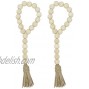 Toyvian Wood Beads Garland with Tassels Wooden Beads Garland Hanging Rustic Gifts Home Crafts Wall Decor for Housewarming Graduates Moms