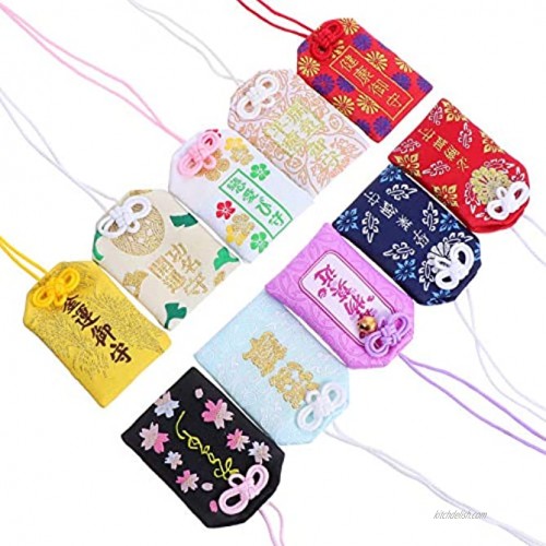 VOSAREA 10pcs Japanese Omamori Amulet Good Luck Charms Hanging Sachet for Blessing Health Fortune Wealth Success Assorted Color