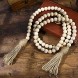 VOSAREA Wood Bead Garland 2pcs Farmhouse Rustic Country Beads with Tassels Decor Blessing Beads Wall Hanging Farmhouse Decorations