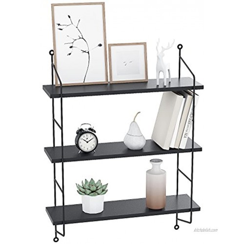 Floating Shelves Wall Mounted Industrial Metal Frame Wood Wall Storage Shelves for Bedroom Living Room Bathroom Kitchen Office and More 3 TierBlack