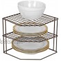 Smart Design 3-Tier Kitchen Corner Shelf Rack Steel Metal Wire Rust Resistant Plates Dishes Cabinet & Pantry Organizer Kitchen Organization 9 x 8 Inch [Bronze]