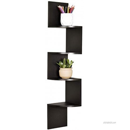 WELLAND Zig Zag 4 Tiers Black Finished Floating Shelf,Wall Mounted Corner Wall Shelf for Bed Room,Living Room ,Kitchen and So on