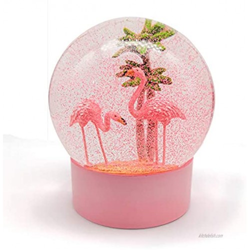 ANGELLOONG Pink Flamingo Snow Globe for Kids Girls Originality 3D Flamingo Glitter Glass Snow Globes for Home Decor 100MM