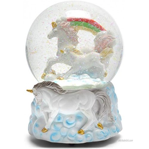 Elanze Designs Rainbow Unicorns 100MM Resin Glitter Water Globe Plays Tune You are My Sunshine