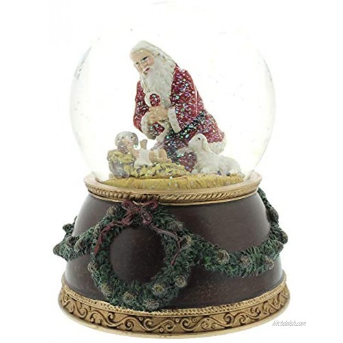 Kneeling Santa Baby Jesus 6 Inch Holiday Water Globe Plays Tune Silent Night