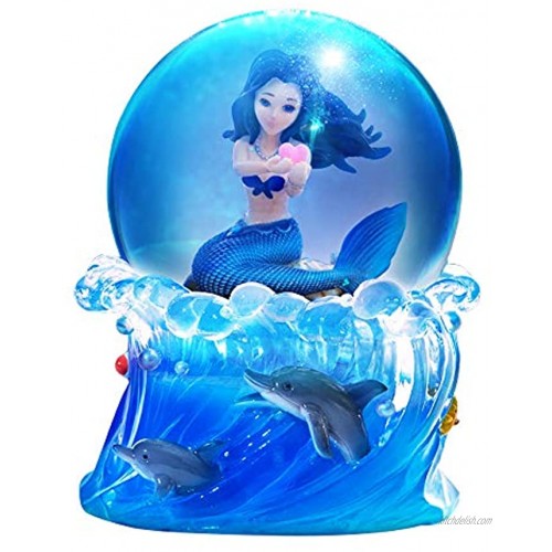 Mermaid Snow Globe with Colorful Lights Shells Coral,Musical Box Plays Tune by The Beautiful Sea for Home Décor Christmas Birthday Gift Canon
