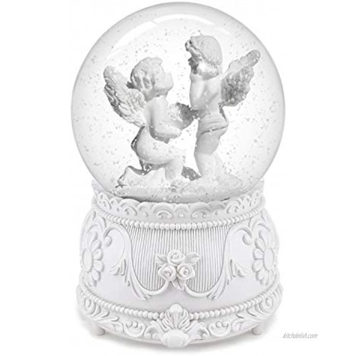 QTKJ White Lover Angel Musical Snow Globes with Color Changing LED Lights Perfect Home Decor Valentine's Birthday