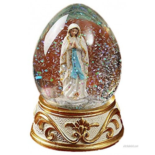 QTMY 4 Inch Religious Virgin Mary Figure Water Snow Globe Catholic Hand-Painted Figure