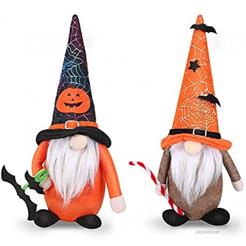 2 Pack Witch Gnomes Plush Halloween Decorations with Spider Bat Pumpkin Ornaments Scandinavian Tomte Doll Elf Halloween Table Decorations for Indoor Home Party Kids
