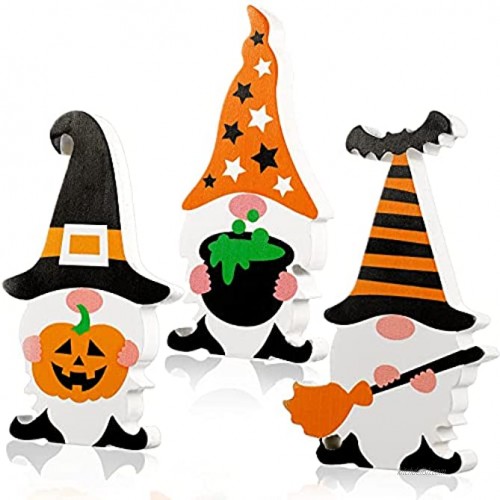 3 Pieces Halloween Wooden Gnome Sign Gnome Table Decorations Halloween Themed Freestanding Table Signs for Desk Office Home Party Decoration 5.11 Inches Classic Style
