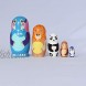 Azhna 5 pcs 10.5 cm Animal Family Nesting Doll Souvenir Matryoshka Home Decor Collection Woodburned and Hand Painted Russian Doll Wooden Stacking Doll Exotic Animals