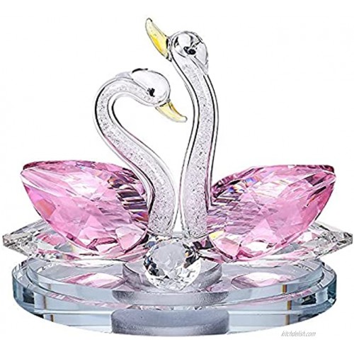 E-istata Crystal Double Swan Ornaments Decorative Wedding Couple Elements Collectible Home Decor Christmas Anniversaries Valentine Girlfriend Women Gift Present Pink
