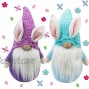 Easter Bunny Gnome Decorations Set of 2 Handmade Tomte Faceless Plush Doll Ornaments Farmhouse Rabbit Figurine Gifts Home Decor for Table Centerpiece Tiered Tray Blue and Purple