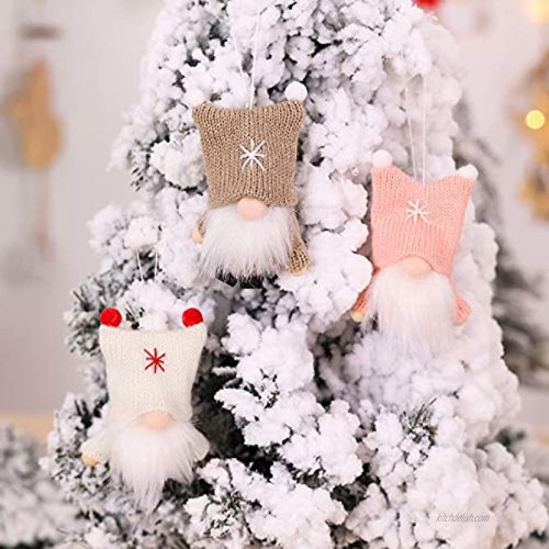 FeChiX Santa Gnome Doll Christmas Ornaments Dolls Wool Knitted Faceless Doll Christmas Tree Ornaments Hanging Pendant Doll Home Ornaments Tabletop Decoration Creative Gifts 3 Pieces Pink&Khaki&White