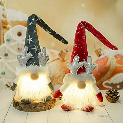 Gnome Christmas Decorations with LED Light 2 Pack Handmade Swedish Tomte Plush Gnomes Scandinavian Santa Elf Table Ornaments Nordic Nisse Gnome Holiday Decor Gift Antler Style 19-inch