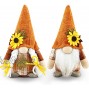 Godeufe 2Pcs Thanksgiving Fall Gnome Handmade Thanksgiving Decorations Harvest Festival Sunflower Elf Dwarf Figurines Plush Tomte Ornaments Farmhouse Holiday Home Kitchen Party Decor 7 Inch