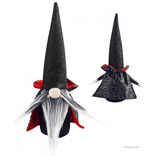 HOMEACC Halloween Gnome Plush Decoration with Black Witch Cloak Hat,Handmade Tomte Scandinavian Plush Doll,Household Table Decorations Ornaments and Kids Birthday Gifts