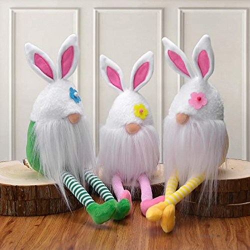 yuboo Easter Bunny Gnomes Plush,3 Pack 15 Spring Leprechaun Gnomes Scandinavian Home Holiday Decor for Girl Gifts,Yellow Green Pink
