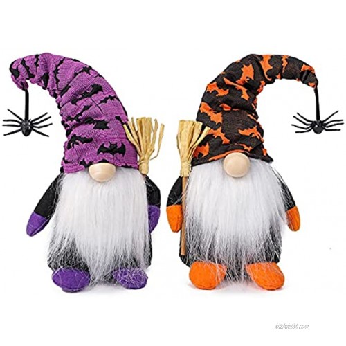 ZHYUAO Set of 2 Halloween Gnomes Plush Decorations with Spider Bat Ornaments Witch Scandinavian Tomte Nisse Swedish Halloween Table Decorations Indoor Doll Stuffed Elf Ornament
