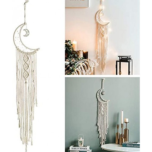 Bohemian Dream Catcher Tary Wall Hanging for Bedroom Living Room Handmade Cotton Woven Half Circle Moon Design Dream Catcher Home Decoration Ornament