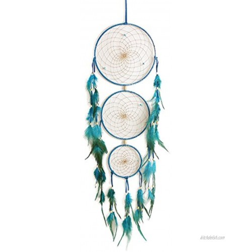 Jescrich Turquoise Dream Catcher Car Wall Hanging Ornament 3 Ring Dreamcatcher Wall Craft GiftBlue