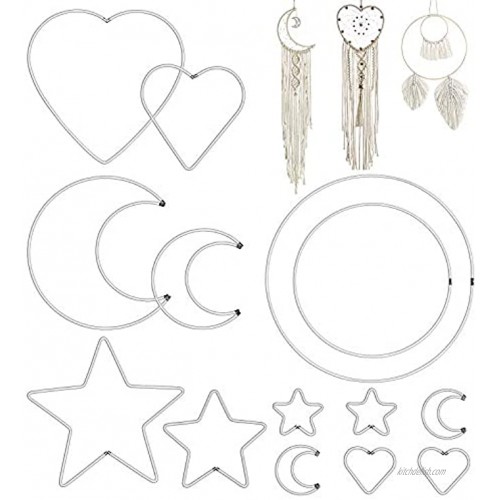 Meetory 14 Pieces Metal Dream Catcher Rings Moon Star Circle Heart Shape Macrame Rings for DIY Craft Dream Catcher Making Home Wall Decoration