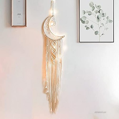 MGahyi Dream Catcher Dream Catcher Wall Decor Handmade Macrame Moon Dreamcatcher with Light Large Boho Wall Hanging Decoration Crafts Gifts for Boys Girls
