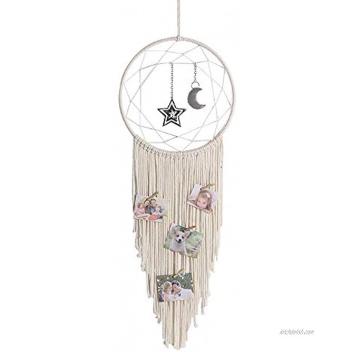 TheFabAccessories Boho Macrame Wall Hanging Dream Catcher for Bedroom with Moon and Stars Chic Woven Handmade with White Cotton Cord Big Bohemian Room Decorations for Kids