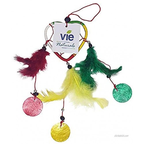 Vie Naturals Heart Shaped Dream Catcher Capiz & Feathers 6cm Rasta Multicoloured