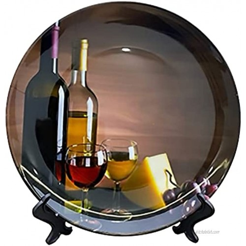 MBVFD Bottle Wine and Grape On Table Plates Ceramic Decorative Plates with Stand Home Wobble-Plate with Display Stand Decoration Household Custom Ceramic Plate