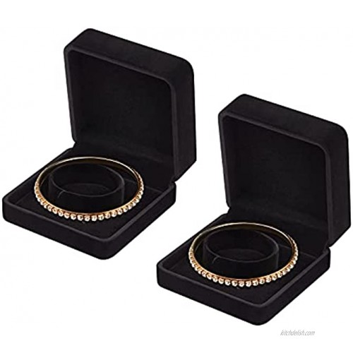 2 Pieces Velvet Bracelet Boxes for Jewelry Gift Classic Jewelry Box Storage Case Organizer Holder for Wedding Engagement Proposal Birthday and Anniversary Black