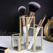Agghia Gold Glass Makeup Brush Holder Organizer 3 Tube Copper Vintage Handmade Hexagon Pen Cosmetic Eye Liners Accessories Storage Box with Non-Slip Bottom for Dresser Vanity Countertop Office Gold