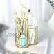 Agghia Gold Glass Makeup Brush Holder Organizer 3 Tube Copper Vintage Handmade Hexagon Pen Cosmetic Eye Liners Accessories Storage Box with Non-Slip Bottom for Dresser Vanity Countertop Office Gold
