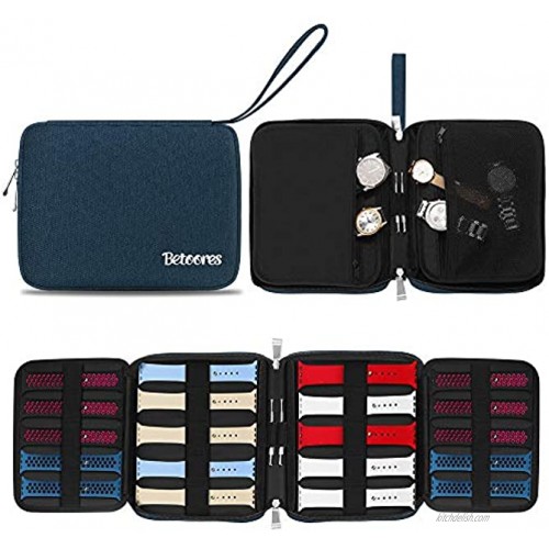 Betoores Watch Band Case Travel Organizer Bag Expandable Watch Band Storage Case Hold 20 Smart Watch Straps Compatible with Apple Watch Fitbit Series Blue
