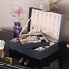 BEWISHOME Jewelry Box Organizer with 4 Watch Case Removable Tray Jewelry Display Storage Case 7 Necklace Hook Velvet Lining Earring Ring Bracelet Case for Women Girls Black PU Leather SSH07B