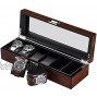 BEWISHOME Watch Box for Men Luxury Watch Case Real Glass Top Smooth Faux Leather Interior 6 Slot Watch Organizer,Brown SSH06Y