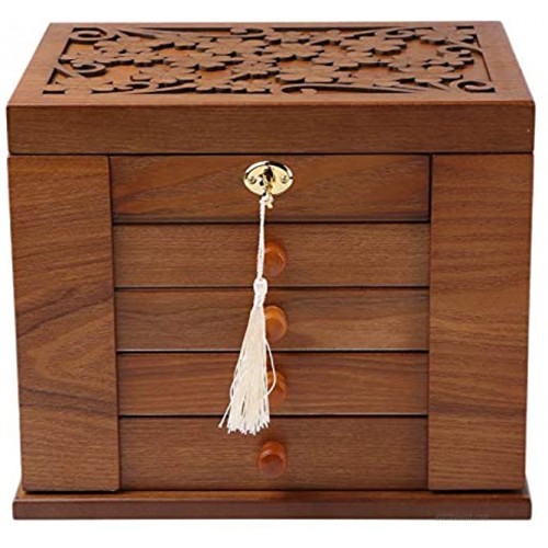 Changsuo Jewelry Box Organizer with Lock for Women Lockable Large Dresser Top Wooden Jewelry Storage Box Cherry