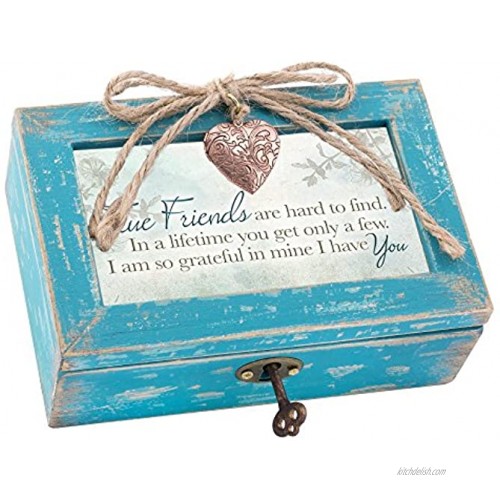 Cottage Garden True Friends Grateful Teal Wood Locket Jewelry Music Box Plays Tune That's What Friends are for