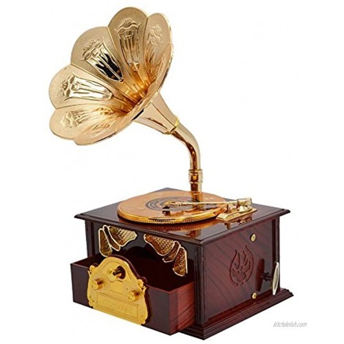 Fding Classical Trumpet Horn Turntable Gramophone Art Disc Music Box & Make up Case &Jewelry Box Home Decor Brown