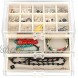 FEISCON Acrylic Jewelry Organizer Makeup Cosmetic Storage Organizer Box Clear Jewelry Case with 3 Drawers Adjustable Jewelry Box Velvet Trays Grid Size