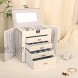 FEIYAN Jewelry Box for Women 5-layer Leather Jewelry Organizer Box with Drawers Mirror White Jewelry Box Large Jewelry Case for Necklace Ring Earring Watch Storage White