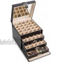 Glenor Co Earring Organizer Holder 75 Small & 4 Large Slots Classic Jewelry Box with Drawer & Modern Closure Mirror 4 Trays Earrings Ring or Chain Storage PU Leather Case Black